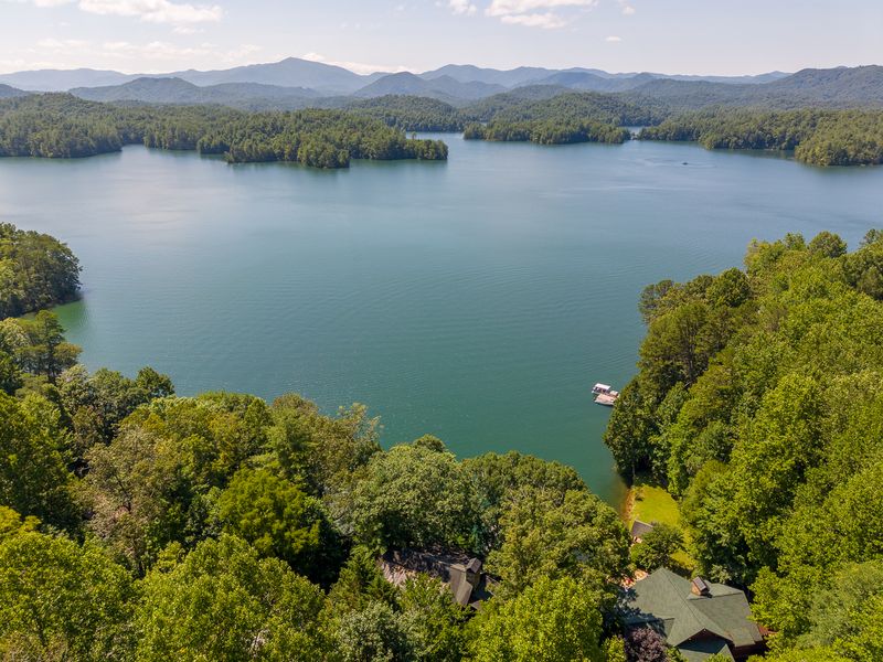 Aerial of Lake Santeetlah and the surrounding mountains
